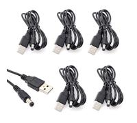 JZK 5x Cavo alimentazione USB A a DC 5 V nero con jack cilindrico da 5.5 x 2.5 mm, cavo ricarica USB maschio a DC 5.,5 x 2.5 mm, cavo ricarica ricambio per DVR, mini ventola, telecamera