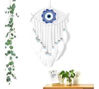 JZK Evil Eye acchiappasogni macramè occhio turco malocchio con piume bianco per decorazione della camera da letto ornamento da appendere parete, regalo gotico