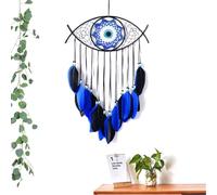 JZK Evil Eye acchiappasogni macramè occhio turco nero malocchio con piume blu per decorazione della camera da letto ornamento da appendere parete, regalo gotico