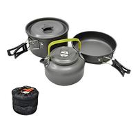 JZK Piccola pentola con Coperchio Padella Antiaderente e teiera in Alluminio, Set 3 Attrezzi Utensili Cucina da Campeggio Viaggio Moto Trekking