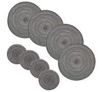 JZK Set 8 Resistente al Calore rustiche tovagliette e sottobicchieri, 4 sottopiatti tovagliette Rotonde Grigio 36cm e 4 sottobicchieri 18cm