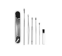 JZK Set di 5 set di detergenti per le orecchie in acciaio inossidabile con scatola, curetta per cerume, strumento per la pulizia delle orecchie, spirale di rimozione cerume(Argento)