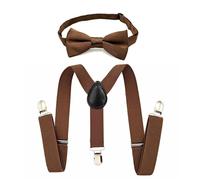 JZK Set di papillon e bretelle per bambini marrone caffè per ragazzi sotto i 135 cm, bretelle regolabili a forma di Y con papillon per bambini piccoli per matrimoni, feste, costumi