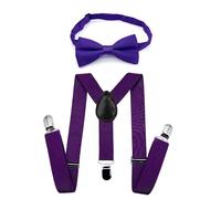 JZK Set di papillon e bretelle per bambini sotto i 135 cm, bretelle regolabili a forma di Y con papillon per bambini piccoli per matrimoni, feste, costumi, Viola scuro, Taglia unica