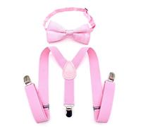 JZK Set di papillon e bretelle rosa chiaro per ragazzi sotto i 135 cm, bretelle regolabili a forma di Y con papillon per bambini piccoli per matrimoni, feste, costumi