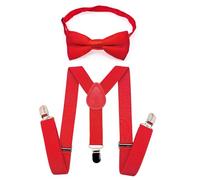 JZK Set di papillon rosso e bretelle per bambini sotto i 135 cm, a forma di Y, 3 clip regolabili, bretelle con papillon per ragazzi e ragazze, per matrimoni e feste in costume, rosso, taglia unica