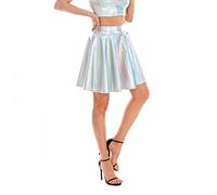 JZK Taglia L Grande Gonna a Pieghe da Donna Argento Lucido, futuristica Gonna Corta Metallica per Ragazze, Minigonna per comò Incrociato, Costume Anime Bel Soldato per Halloween Cosplay