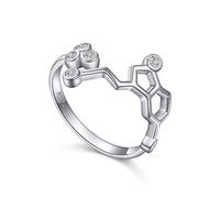JZMSJF Anello in argento Sterling 925 a forma di molecola di serotonina, regolabile, impilabile, gioiello chimico, regalo per donne e adulti, amanti della scienza, Metallo, Zirconia cubica