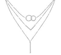 JZMSJF Collana a strati in argento Sterling S925 multi 3 strati cerchio bar Boho lunga tripla collana girocollo ciondolo collana gioiello regalo per le donne