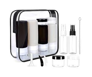 Jzoowar Set di Flaconi da Viaggio da 15 Pezzi per Articoli da Toeletta Bottiglie di Shampoo Comprimibili Nero