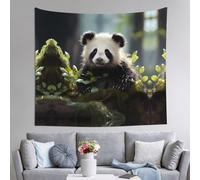 JZQZH Arazzo orizzontale con stampa di cuccioli di panda nella foresta, 152 x 130 cm, adatto per varie decorazioni d'interni