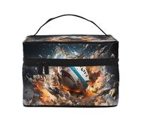 JZQZH Borsa cosmetica portatile Rugby on Fire, organizer per viaggi, campeggio, hotel e viaggi a lunga distanza