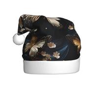 JZQZH Cappello in peluche per adulti, design con farfalle bianche dorate, stampa nera, morbido e delicato sulla pelle, non stretto, adatto per le vacanze.