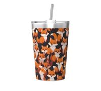 JZQZH Un sacco di piccole volpi cartone animato tazza di paglia conica in acciaio inox a tenuta stagna durevole alla moda adatto per campeggio, picnic, viaggi, lavoro