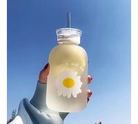 JZSMY Borraccia da 480 ml per succo di latte, con scala 2 coperchi, piccola margherita, opaca, portatile, trasparente, creativa, pratica tazza (1 fiore opaco)