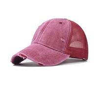JZTDYPP Cappello Uomo Cappellino da Baseball Traspirante in Rete di Cotone Lavato, Realizzato con Vecchi Cappellini Strappati, per Uomo E Donna, Primaverile Ed Estivo, Vintage, da Camionista, Rosso