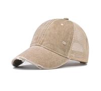 JZTDYPP Cappello Uomo Cappellino da Baseball Traspirante in Rete di Cotone Lavato, Realizzato con Vecchi Cappellini Strappati, per Uomo E Donna, Primavera Ed Estate, Vintage, Stile Camionista, Cachi