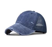 JZTDYPP Cappello Uomo Cappellino da Baseball Traspirante in Rete di Cotone Lavato, Realizzato con Vecchi Cappellini Strappati, per Uomo E Donna, Primavera Ed Estate, Vintage, da Camionista, Blu Navy