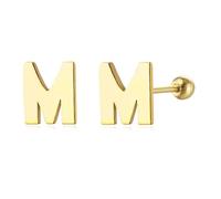 JZWCHQ 18 g di Piccoli Orecchini iniziali per Donne per Donne Ragazze 925 Argento Sterling 14k Oro Oro ipoallergenico Grazioso Piccolo Alfabeto Lettera di cartilagine Tragus 3 mm a Sfera per Piercing