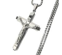 JZWCHQ 925 Collana di crocifisso in Argento Sterling, Collana a Croce con Gesù su di Esso - Crocifisso Ciondolo per Uomini, Collana a Croce di Gesù per i Regali del Ringraziamento di Natale