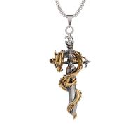 JZWCHQ 925 Collana di Spada di Drago in Argento Sterling per Uomini, Ciondolo di Spada Vintage Katana Collana - Collana da pugnale Hip Hop per Donne, Maestro Collana di Spada per Halloween
