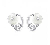 JZWCHQ 925 Gioielli con Guscio Bianco Fiore di Orecchini a Cerchio per Donne Eleganti Accessori per Gioielli Femminili