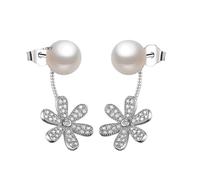 JZWCHQ 925 orecchini a goccia di fiore in cristallo in argento sterling, orecchini a goccia di perle bianchi, orecchini pendenti di lussuoso, gioielli per le donne