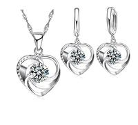 JZWCHQ 925 orecchini di collana set a catena lunga stile dolce amore forma del cuore per donna donna moglie