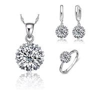 JZWCHQ 925 set di gioielli da sposa per donne in pietra grande collana zirconia cubica/orecchino/set di anelli dimensioni 5-10