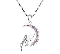 JZWCHQ 925 Sterling Silver Back Contro la Collana a Sospensione Luna con Gioielli Rosa Che Fanno per Donne Regalo