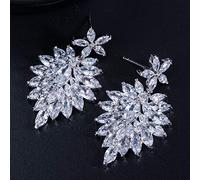 JZWCHQ Accessori da Sposa del Matrimonio Bianco Fiore AAA+ Zirconia cubica Orecchini a Goccia Lunghi per Le spose