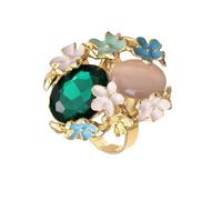 JZWCHQ Anello di Dichiarazione Fiore Rotondo Ovale per Donne Oro placcata Rosa Vintage Rosa Pietra Verde colorato Smalto per Matrimoni Regolabili Anelli di Dito Apertura con Le Dita Comfort Adatto