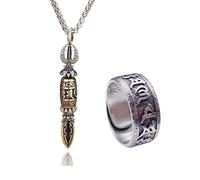 JZWCHQ Armonia Spirituale Collana a Ciondolo Creativo, Anello Mantra di Sei Parole, Anello e Collana di buona Fortuna, Adatti a Uomini e Donne
