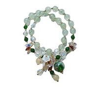 JZWCHQ Bracciale CAMPILE Summer Ethnic Double Circles Prenite perline di prenite verde con guscio di fiore di cristalli di cristallo bracciali per donne per le donne gioielli