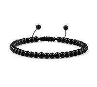 JZWCHQ Bracciale in perline fatte a mano 4 6 mm in pietra naturale in pietra naturale lucida perle onice nere braccialetti e braccialetti di dimensioni regolabili obsidiane gioielli da polso