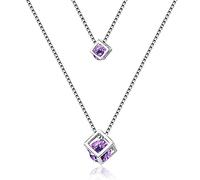 JZWCHQ Collana con ciondolo quadrato di cristallo a doppio strato per il girocollo dei monili di nozze, purple