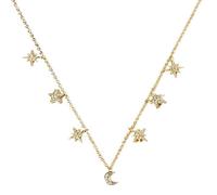 JZWCHQ Collana con stelle e luna reale 925 per le donne gioielli perla fantasia diamante catena girocollo, A, A