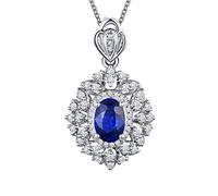 JZWCHQ Collana da donna con zaffiro, forma ovale, fiore di sole blu e bianco, diamante 45 + 5 cm