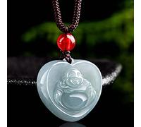 JZWCHQ Collana Feng Shui Collana Giada Naturale risate Buddha Ciondolo Ciondolo con Talisman Corda Pietra di buona Fortuna Collana Vintage Buddha Collana Giada Meditazione Lunga Collana