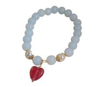 JZWCHQ Feng Shui 8mm Bracciale in perline Bracciale naturale Calcedonico perle d'acqua dolce per le perle del cuore fortunato Canchina di bracciale elastico Talismano spirituale per donne PROSPERITÀ