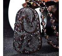 JZWCHQ Feng Shui Black Obsidian Wealth Necklace a Pendente a Quattro Stagioni Fish Autentico Gem Healing Chakra Meditazione Crystal Amulet Lucky Wealth Grow off Annuli