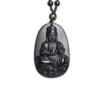 JZWCHQ Feng Shui Black Obsidian Wealth Necklace Guanyin/Kuan Yin Necklace Reiki Crystal Buddha Charm Talisman Stone Crystal Collana Antità Attira Luck Money, Single Cipendant (Colore Singolo Ciondolo