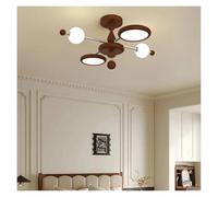 JZWCHQ French Retro Living Room lampadario Colore in Legno Noce Colore Creativo Magic Bean Eye Protection Stampa Luce a soffitto Marrone LED (3 Colori, 6 lampadine)