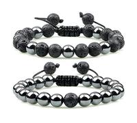 JZWCHQ Gioielli 2 pezzi di tigre di ematite perle di tigre braccialetti fatti a mano uomini regolabili per la protezione della salute s a coppia braccialetti gioielli
