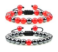 JZWCHQ Gioielli 2 pezzi di tigre di ematite perle di tigre braccialetti fatti a mano uomini regolabili per la protezione della salute s a coppia braccialetti gioielli