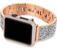 JZWCHQ Guarda Calza Diamond+Canda cinturino 44MM 40mm 38mm 42mm Coperchio IWatch Series 5 4 3 2 1 Bracciale in acciaio inossidabile Women 0000 (colore: argento, dimensione: 40mm)