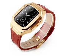 JZWCHQ Kit di modifica del lusso Custodia in metallo+Correa in pelle per banda 44mm 45mm Bracciale di guardia per iwatch7 6 SE 45mm cinghie