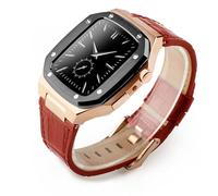 JZWCHQ Kit di modifica del lusso Custodia in metallo+Correa in pelle per banda 44mm 45mm Bracciale di guardia per iwatch7 6 SE 45mm cinghie