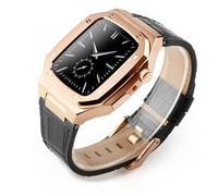 JZWCHQ Kit di modifica del lusso Custodia in metallo+Correa in pelle per banda 44mm 45mm Bracciale di guardia per iwatch7 6 SE 45mm cinghie
