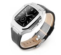 JZWCHQ Kit di modifica del lusso Custodia in metallo+Correa in pelle per banda 44mm 45mm Bracciale di guardia per iwatch7 6 SE 45mm cinghie